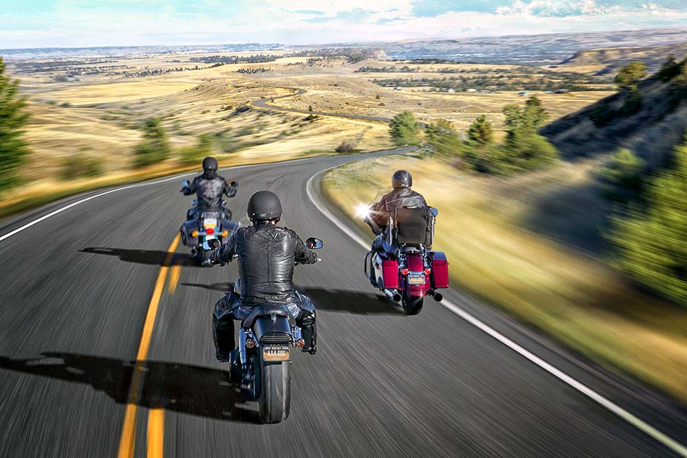 3 motorcyclists on open road
